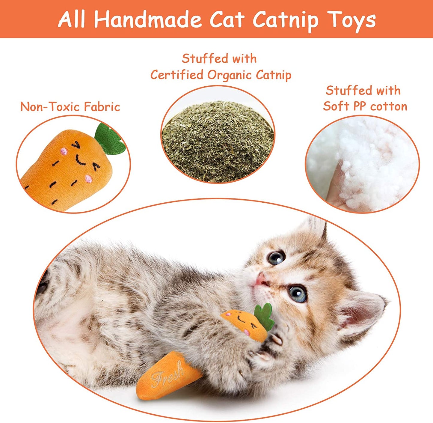 Catnip Cat Toys,5 Pack, Interactive Indoor Kitten Chew Toy Durable and Soft, Cat Nip Kitty Kicker Toys Promotes Exercise