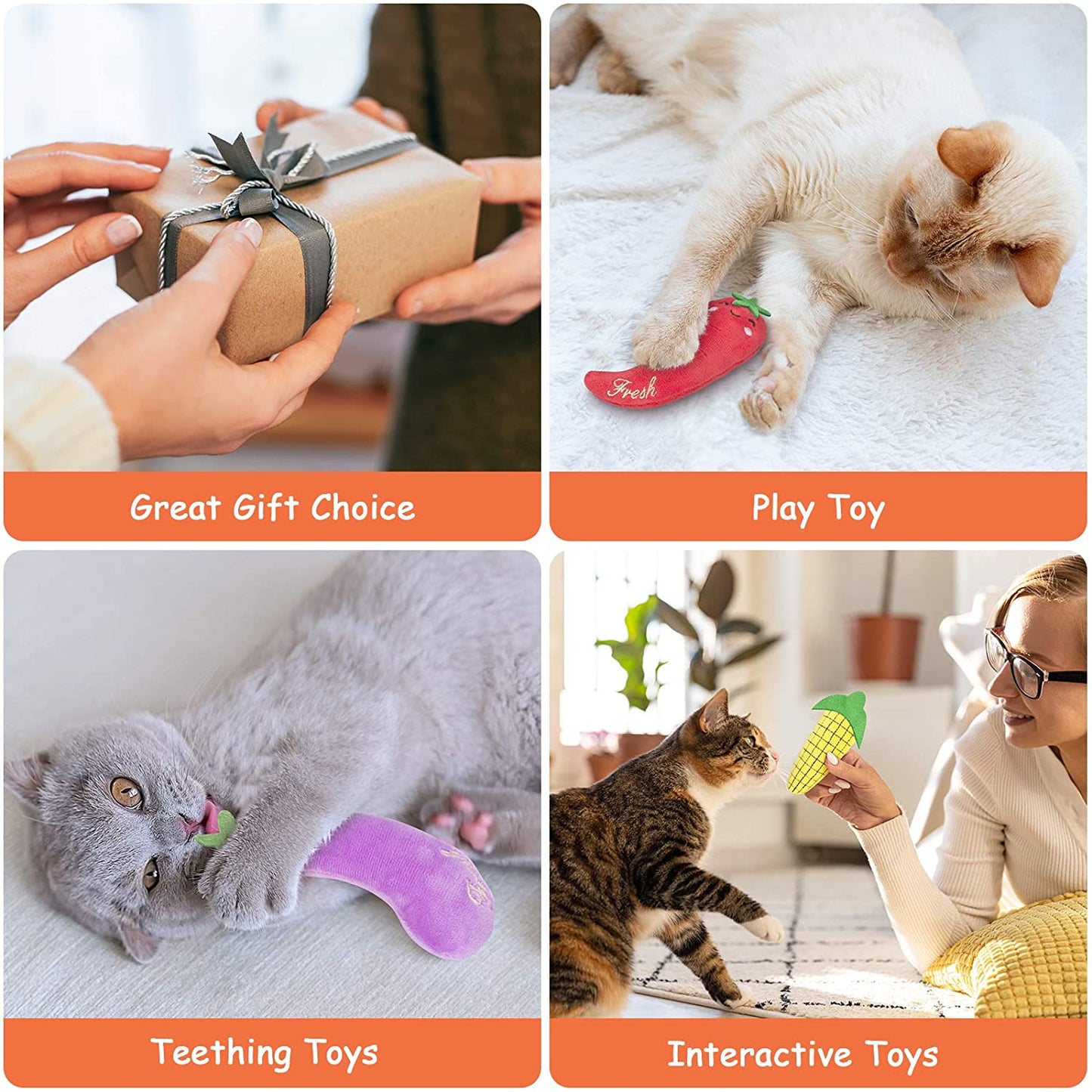 Catnip Cat Toys,5 Pack, Interactive Indoor Kitten Chew Toy Durable and Soft, Cat Nip Kitty Kicker Toys Promotes Exercise