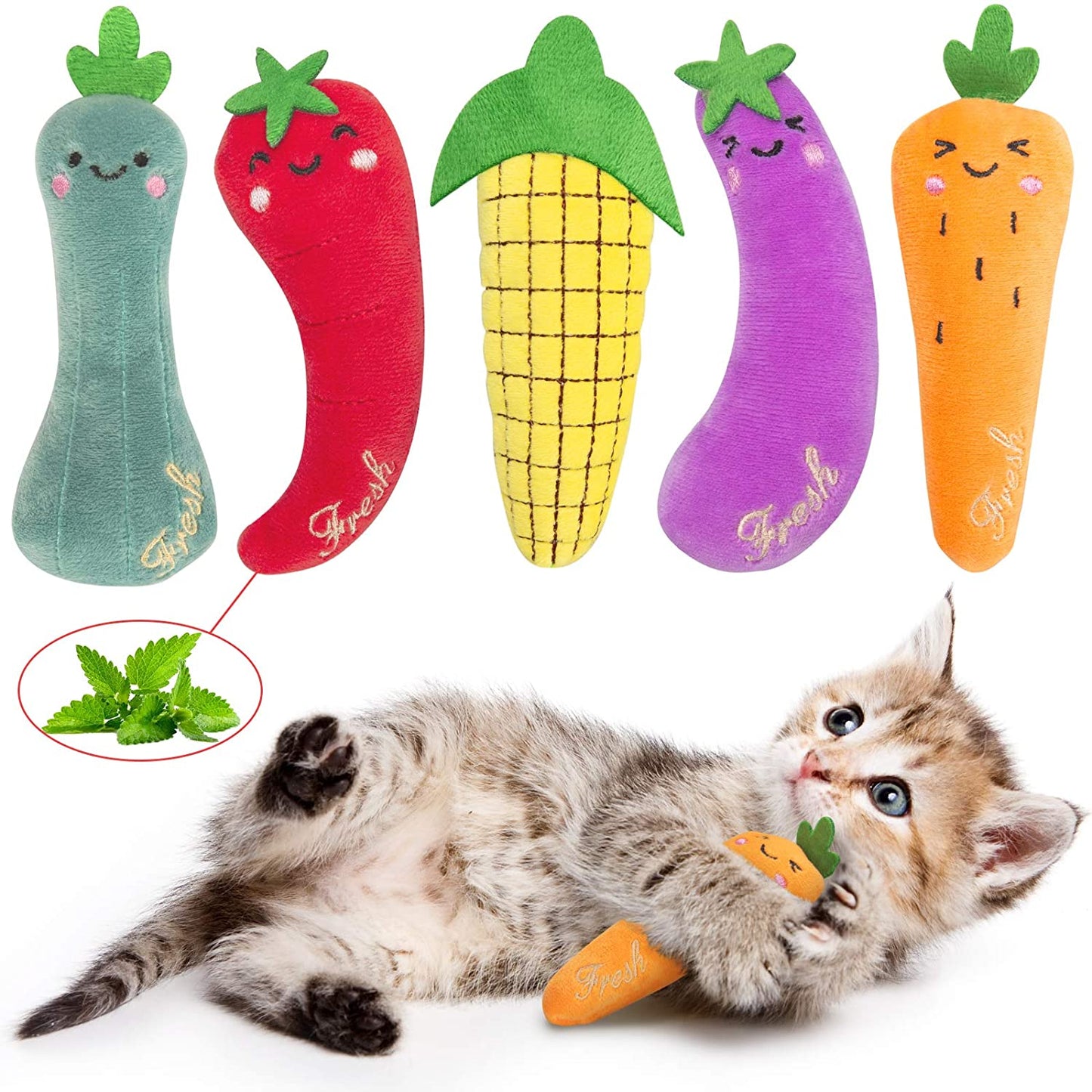 Catnip Cat Toys,5 Pack, Interactive Indoor Kitten Chew Toy Durable and Soft, Cat Nip Kitty Kicker Toys Promotes Exercise